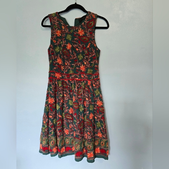 Adelyn Rae x Anthropologie Needlepoint Garden Dress Green Size 6 - Picture 5 of 14